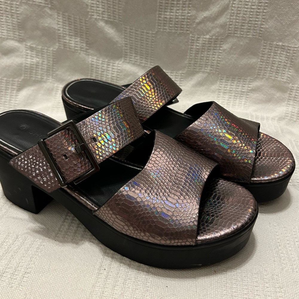 Topshop Y2K style snake skin platform clog sandals